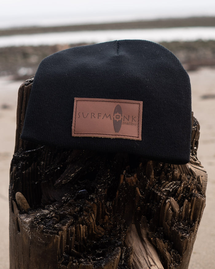 Beanie - Classic stretch Black with embossed Surfmonk patch.